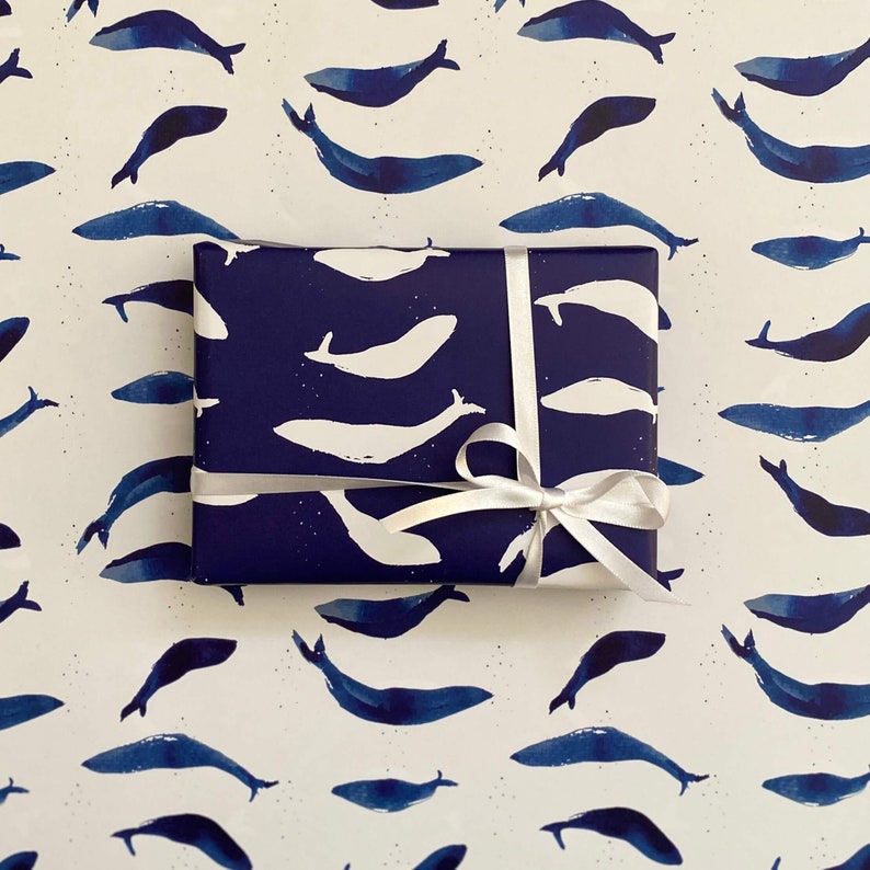 Whale Wrapping Paper Sheets, Double-Sided Gift Wrap, 29x20in sheet, Boy Birthday, Whale Party, Nautical Wrapping Paper, Ocean Wrapping Paper image 4