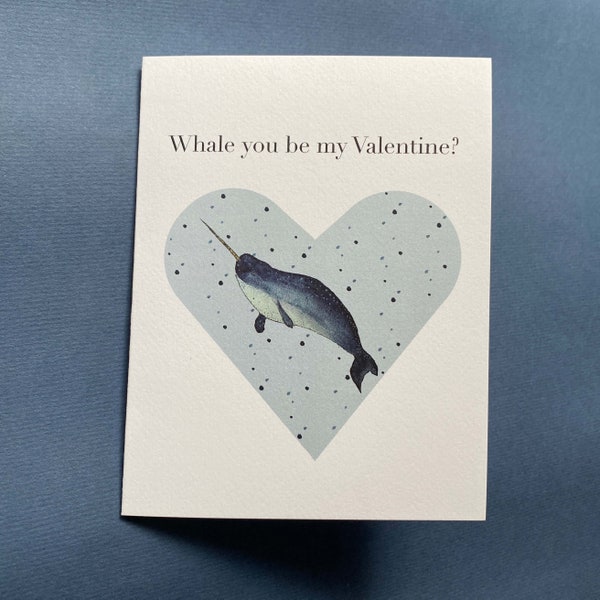 Narwhal Valentine Card, Whale you be my Valentine? 1 or 5 cards, Kid's Valentine, Funny Valentine, Whale Illustration, Narwhal Card