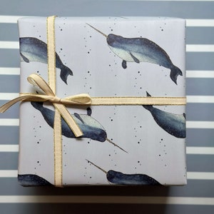 Narwhal Wrapping Paper Sheets, Double-Sided Gift Wrap, 29x20in sheets, Narwhal Print, Narwhal Illustration, Narwhals, Whale Party, Narwhale