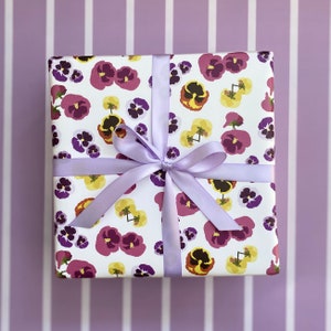 Pansies on White Wrapping Paper Sheets, Double-Sided Gift Wrap, Three 29x20in sheets, Gift Wrap, Flower Wrapping Paper, Mother's Day Gift