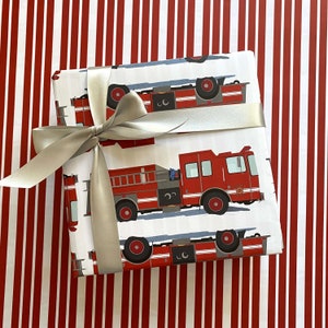 Fire Truck Wrapping Paper Sheets, Double-Sided Gift Wrap, 29x20in sheets, Fire Fighter, Fire Truck Party, Vehicle Wrapping Paper, Boy Gifts