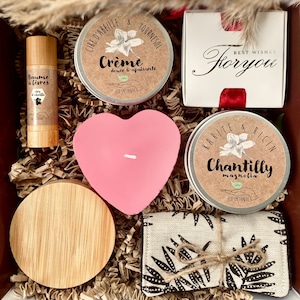 Coffret cadeau l'instant détente, cosmétique naturel et artisanal, fait main, bougie parfumée, cadeau femme original, anniversaire, noël