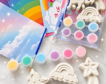 Aimants licorne et arc-en-ciel à peindre soi-même, cadeaux d'invités, activité d'anniversaire sur le thème des licornes