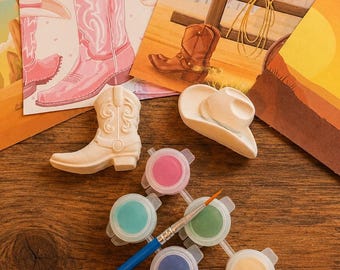 Kit de peinture magnétique Far West | Activité manuelle : chapeau et bottes de cowboy (personnalisé)