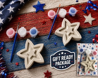 Étoile de peinture patriotique | Bricolage pour enfants, cadeau du 4 juillet, figurine en plâtre