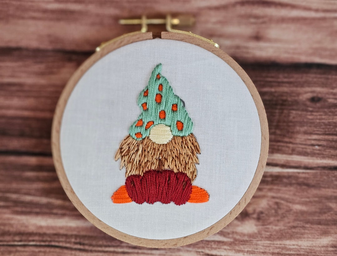 Hand Embroidered Apple Picking Gnome Etsy