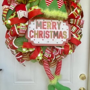 Merry Christmas Wreath, Whimsical Christmas Elf Wreath, Christmas Décor,  Elf Wreath, Holiday décor, Red, Green, Christmas Wreath