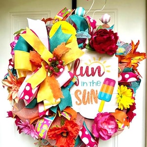 Summer Wreath, Fun In The Sun Wreath,  Spring Wreath, Bright Colorful Door Hanger, Whimsical Decor, Summer Door Hanger, Vibrant Door Decor
