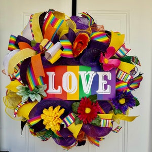 Love Wreath, Valentine Wreath, Pride Wreath, Love is Love, Rainbow Wreath, Pride Décor, Love Door Hanger, Valentine Door Hanger