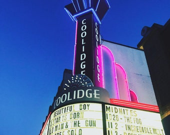 Coolidge Corner Movie Theater, Movie Theater Decor, Cinema Print, Neon Sign Art, Movie Lover Gift, Boston Photography, Marquee Sign, Digital