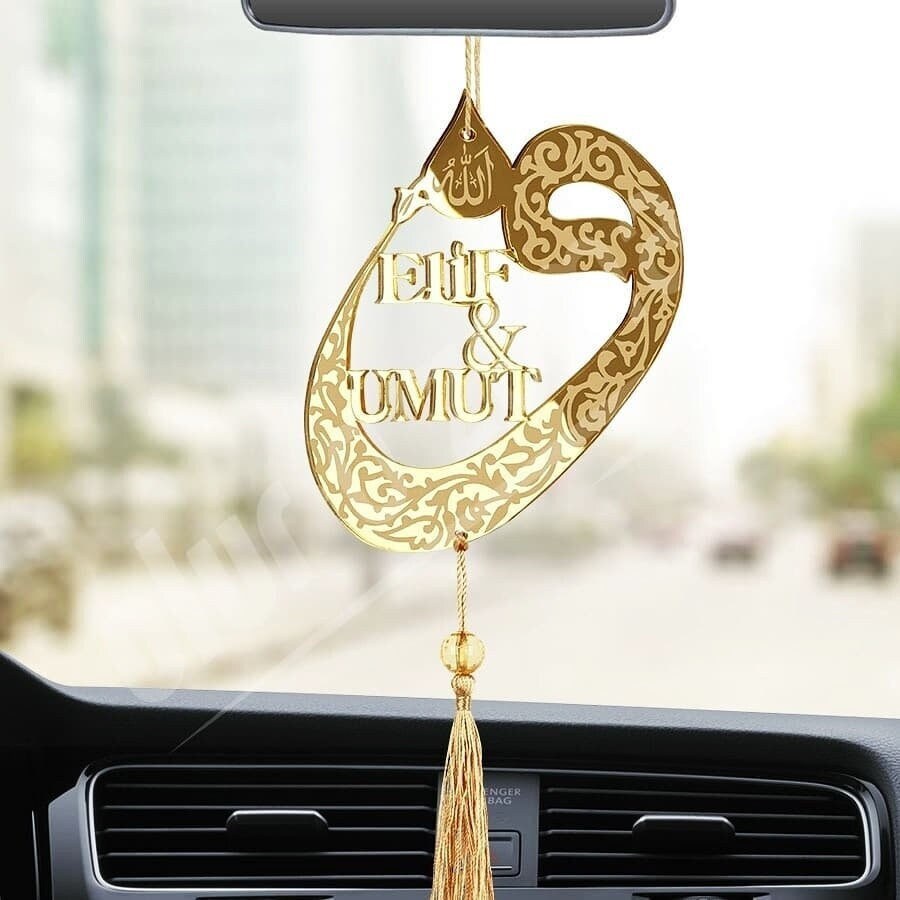 Muslim Islam Gök-Türk Car Mirror Hanging Pendant Car Decoration with Tassel Decoration Allah Lucky Charm 