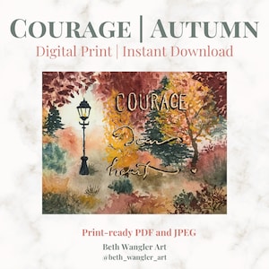 Coraggio caro cuore acquerello - Narnia Autumn Lamppost Art - Download istantaneo - stampabile