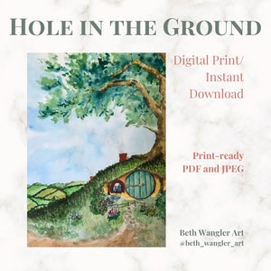 Hole in the Ground - Tolkien Fantasy Book Cozy Watercolor - Instant Download - Printable