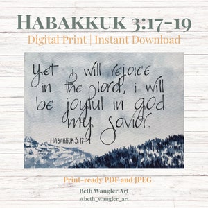 Yet I Will Rejoice in the Lord | Habakkuk 3:17-19 | Bible Verse Watercolor | Digital Print Instant Download