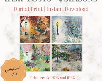 Courage Dear Heart | 4 Seasons Narnia Lamp Post Watercolors | Digital Print Group