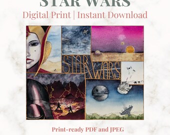 Star Wars Compilation Watercolor | Episodes I-VI | Digital Print 8&quot;x10&quot;