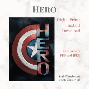 HERO - Shield | Captain America MCU Watercolor | Digital Print