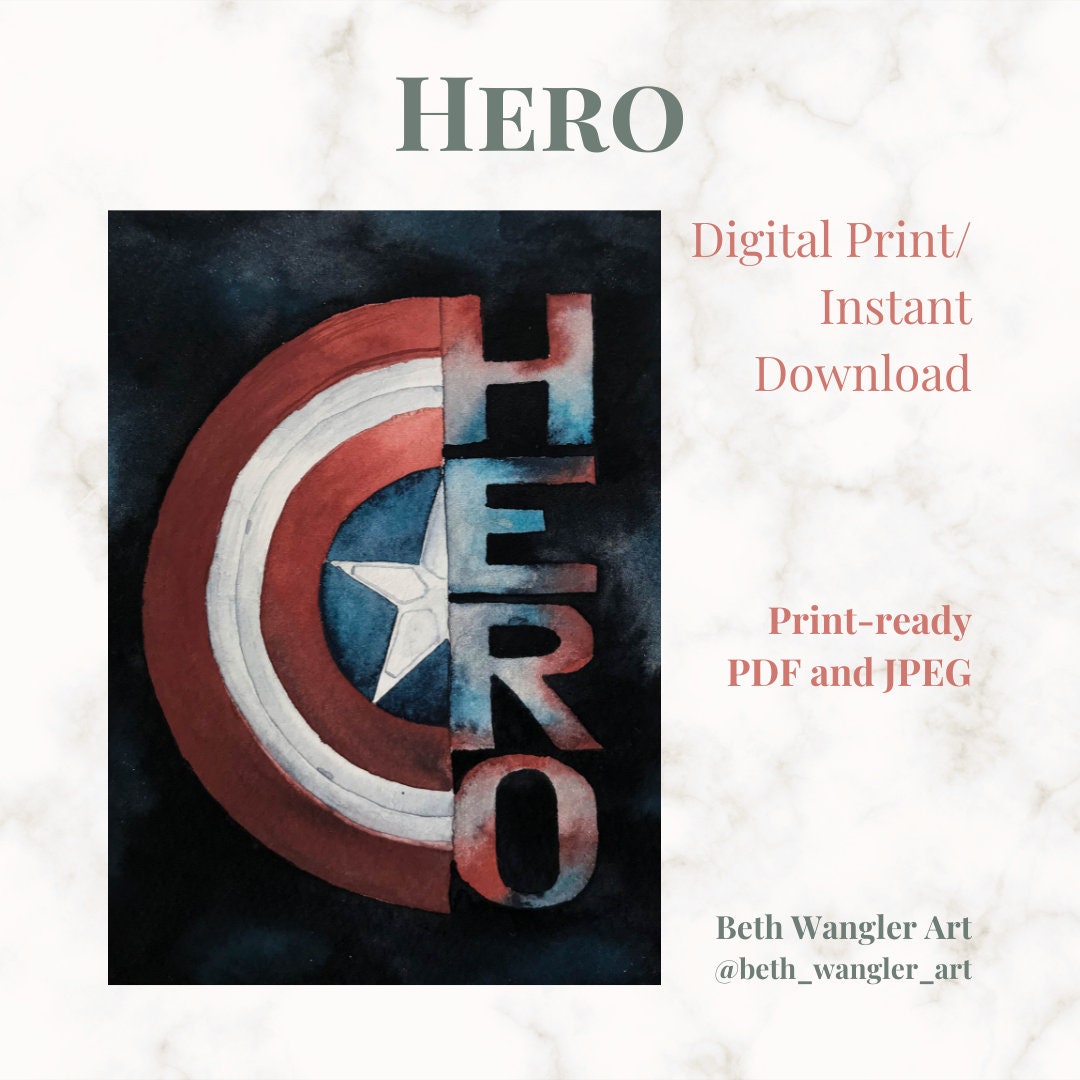 HERO - Shield | Captain America MCU Watercolor | Digital Print