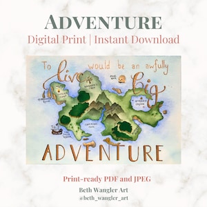 Abenteuer | Peter Pan Neverland Karte Aquarell | Digitaldruck Sofort Download