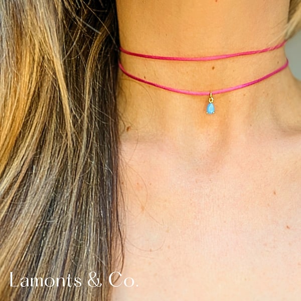 Bright Coloured Choker Necklace with Gold Pendant Stone