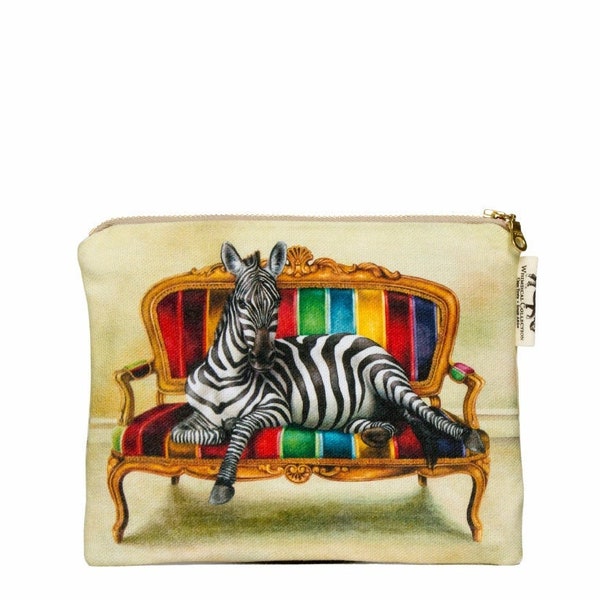 Borsa per cosmetici colorata fatta a mano con motivo zebrato di Città del Capo, Sud Africa; uno speciale regalo africano // LEISURE ZEBRA //