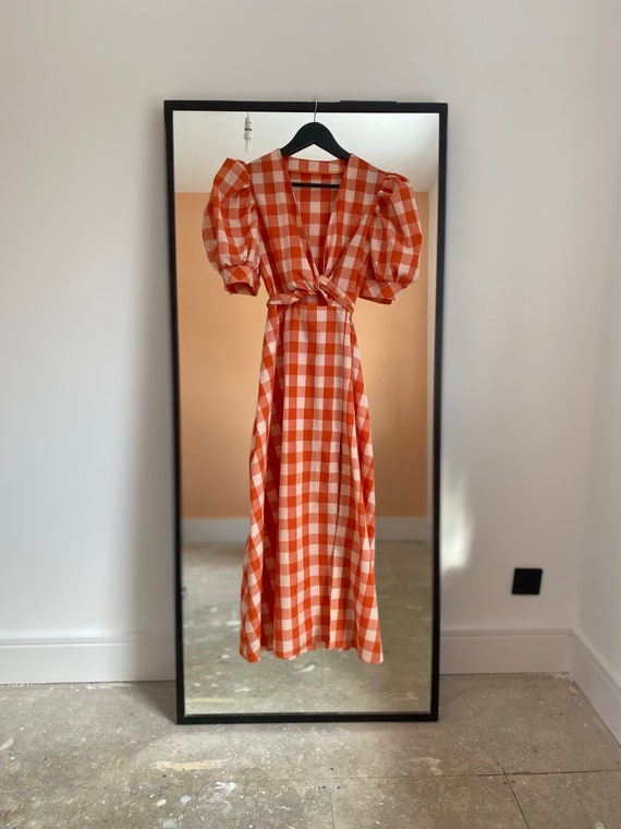 orange and white checkered dress Orange & White Plaid Mini Dress Lexi Jade's
