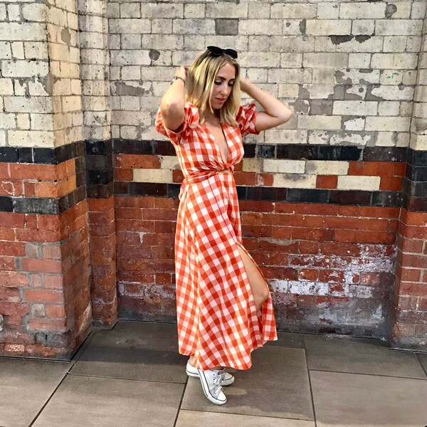 Orange and White Checkered Dress Etsy