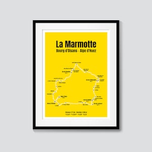 La Marmotte poster - Cycling art. Famous climbs. Col du Glandon, Col du Télégraphe, Col du Galibier & Alpe d'Huez