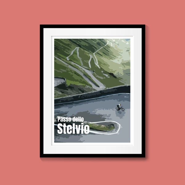 Solo-Fahrer am Passo dello Stelvio - Radfahren Poster - Geschenkidee für Radfahrer - Radfahren Kunst