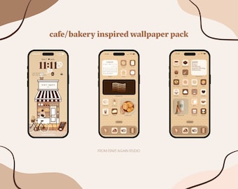 Cafe bakery neutral aesthetic minimal wallpaper icons pack