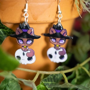 Witch Kitty Earrings - shrink plastic handmade Halloween earrings