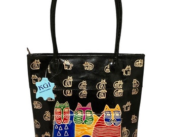 Indian Handcrafted Black leather bag with Cats