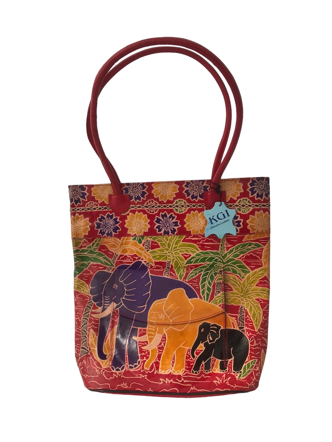 Elephant Premium Leather Bag Elephant Hand-printed Leather Bag
