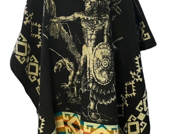 Unisex Black Poncho with Yellow Pattern