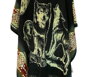 Black Hooded Wool Alpaca Poncho Foxes