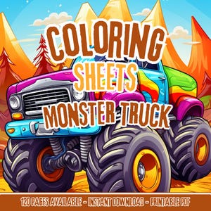 Monster Truck Coloring Pages for Kids | Printable Monster Truck Activity Sheets | Boys Truck Coloring Book | Instant Download PDF
