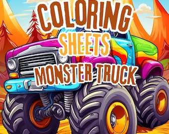 Monster Truck Coloring Pages for Kids | Printable Monster Truck Activity Sheets | Boys Truck Coloring Book | Instant Download PDF