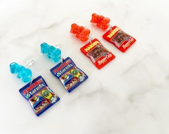 Süße Ohrhänger mit Täschchen und Gummibärchen
