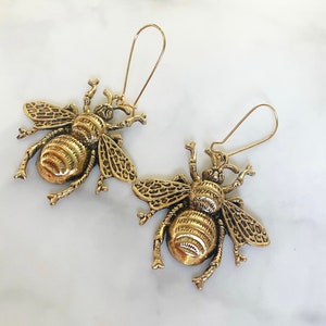 Large Bumble Bee Dangle Earrings