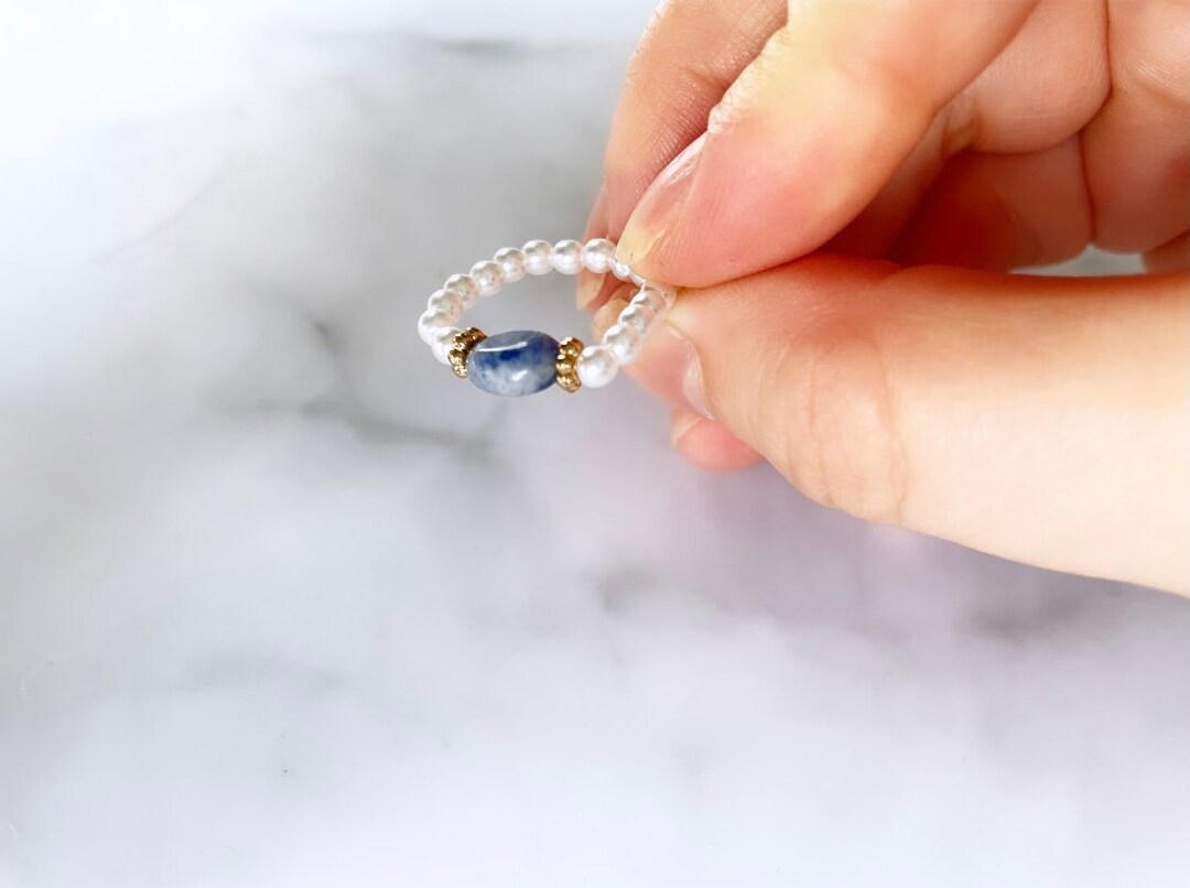 Blue Stone Beaded Ring - Etsy