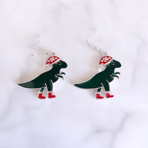 Christmas Dinosaur dangle earrings