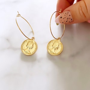 Coin dangle hoop earrings