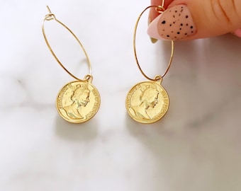 Coin dangle hoop earrings