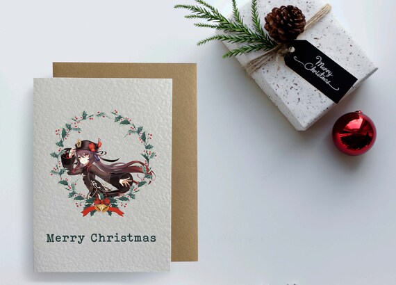 Genshin Impact Traveler Paimon Anime Open-World Action Adventure Fantasy RPG Gacha Elemental Powers Mondstadt Liyue Inspired Christmas Cards