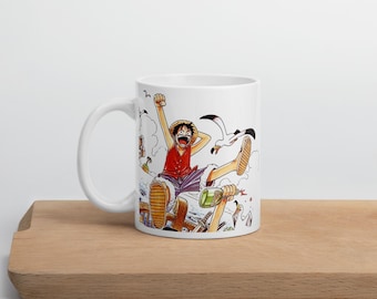 One Piece Inspired White Glossy Mug – Anime Pirate Coffee Cup with Luffy Design – Japanese Manga Gift for Anime Fans and Otaku Lovers