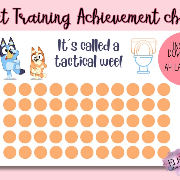 Bluey And Friends Toilet Training Achievement Chart with Customisable Name Certificate  - Help your child to be nappy/diaper Free -printable