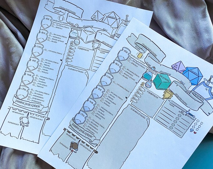 D&amp;D Character Sheet Custom Character Sheets Printable in - Etsy