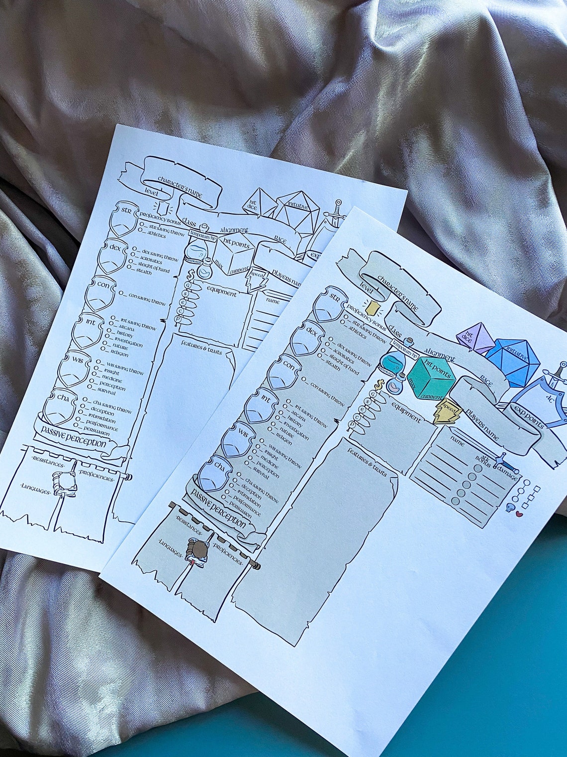 D&amp;D Character Sheet Custom Character Sheets Printable in Black and ...