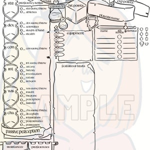 D&amp;D Character Sheet Custom Character Sheets Printable in Black and ...