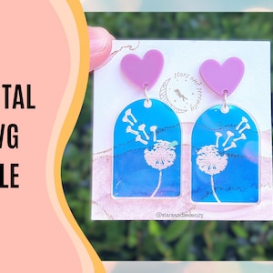 Spring Dandelion heart drop Earrings - Acrylic or wood - Digital SVG file for laser cutter - Laser ready SVG - Boho floral earring file